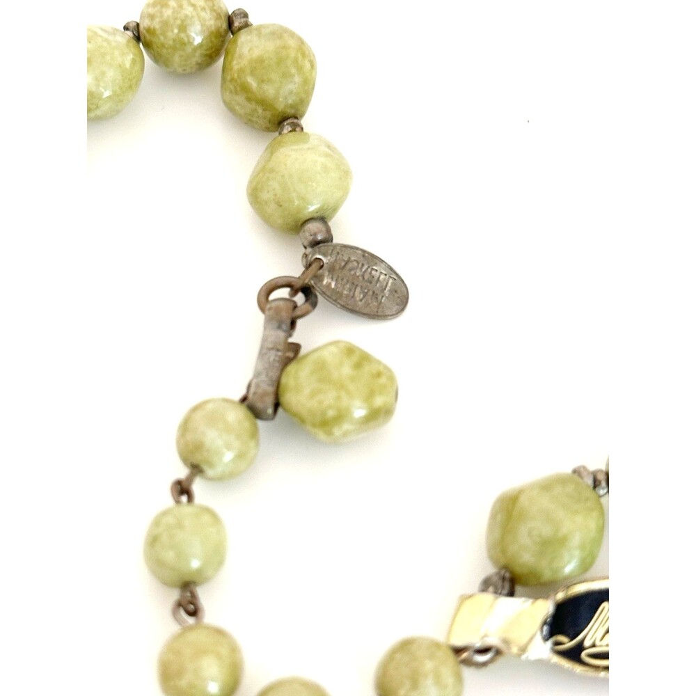 Vintage Signed Miriam Haskell Marbled Green Glass Nugget Bead Statement Necklace - Picture 7 of 9